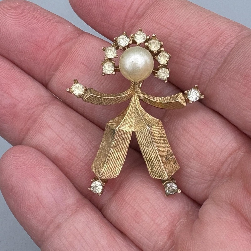 Crown Trifari Alfred Philippe 1940's Hans Katrinka Brooch Person Vermeil - Picture 2 of 9